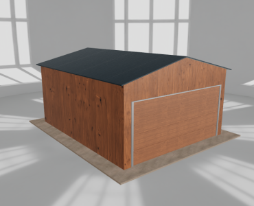 Skardinis garažas 4,5x5,5 m, vienos vietos, dvišlaitis stogas, Medžio imitacijos – Modelis 2