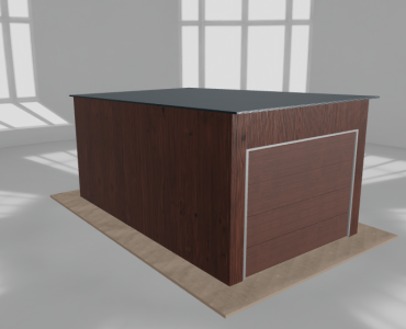 Skardinis garažas 3x5 m, vienos vietos, nuolydis atgal, Medžio imitacijos – Modelis 4