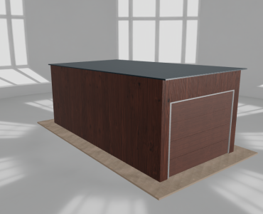 Skardinis garažas 3x6 m, vienos vietos, nuolydis atgal, Medžio imitacijos – Modelis 4