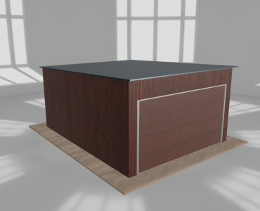Skardinis garažas 4x5 m, vienos vietos, nuolydis atgal, Medžio imitacijos – Modelis 4