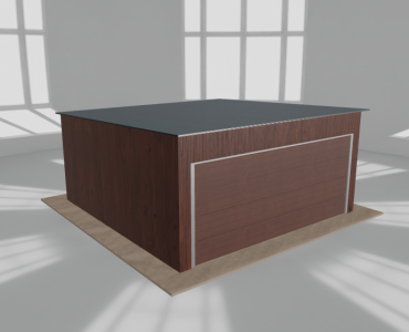 Skardinis garažas 5x5 m, vienos vietos, nuolydis atgal, Medžio imitacijos – Modelis 4