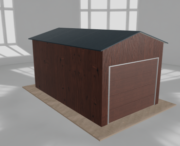 Skardinis garažas 3x5 m, vienos vietos, dvišlaitis stogas, Medžio imitacijos – Modelis 2