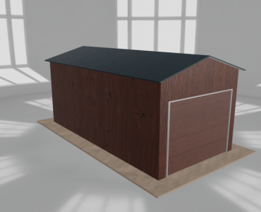 Skardinis garažas 3x6 m, vienos vietos, dvišlaitis stogas, Medžio imitacijos – Modelis 2