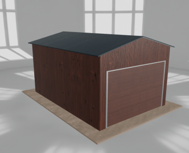 Skardinis garažas 3,5x5 m, vienos vietos, dvišlaitis stogas, Medžio imitacijos – Modelis 2