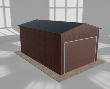 Skardinis garažas 3,5x5,5 m, vienos vietos, dvišlaitis stogas, Medžio imitacijos – Modelis 2