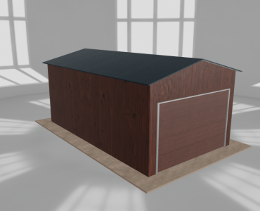 Skardinis garažas 3,5x6 m, vienos vietos, dvišlaitis stogas, Medžio imitacijos – Modelis 2