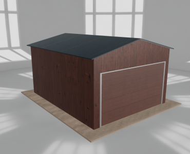 Skardinis garažas 4x5 m, vienos vietos, dvišlaitis stogas, Medžio imitacijos – Modelis 2