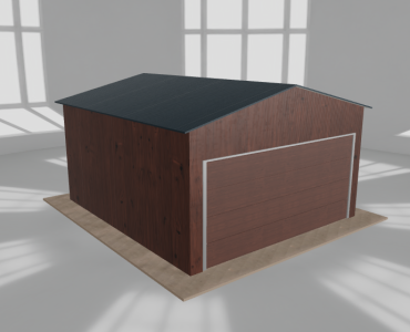 Skardinis garažas 4,5x5 m, vienos vietos, dvišlaitis stogas, Medžio imitacijos – Modelis 2