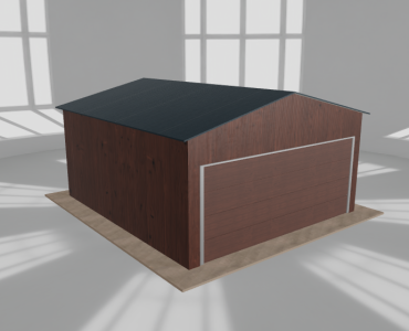 Skardinis garažas 5x5,5 m, vienos vietos, dvišlaitis stogas, Medžio imitacijos – Modelis 2