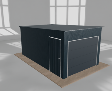 Skardinis garažas 3x5 m, vienos vietos, nuolydis atgal, Grafitas – Modelis 2