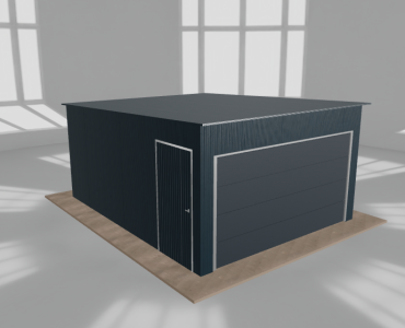 Skardinis garažas 4x5 m, vienos vietos, nuolydis atgal, Grafitas – Modelis 2