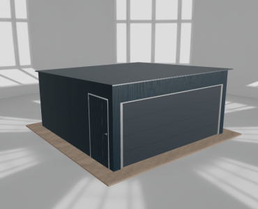 Skardinis garažas 5x5 m, vienos vietos, nuolydis atgal, Grafitas – Modelis 2