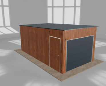 Skardinis garažas 3x5,5 m, vienos vietos, nuolydis atgal, Medžio imitacijos – Modelis 4