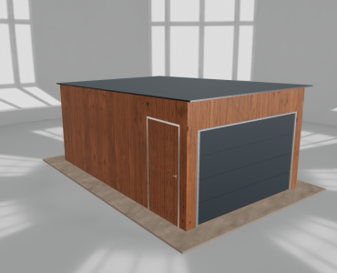 Skardinis garažas 3,5x5,5 m, vienos vietos, nuolydis atgal, Medžio imitacijos – Modelis 4
