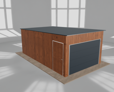 Skardinis garažas 3,5x6 m, vienos vietos, nuolydis atgal, Medžio imitacijos – Modelis 4