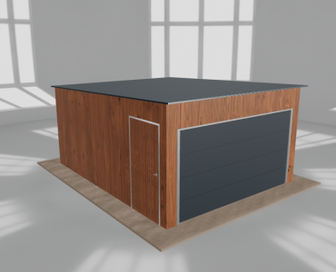 Skardinis garažas 4x5 m, vienos vietos, nuolydis atgal, Medžio imitacijos – Modelis 4