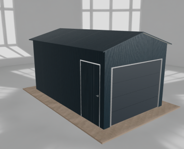 Skardinis garažas 3x5 m, vienos vietos, dvišlaitis stogas, Grafitas – Modelis 2