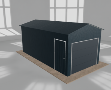 Skardinis garažas 3x6 m, vienos vietos, dvišlaitis stogas, Grafitas – Modelis 2