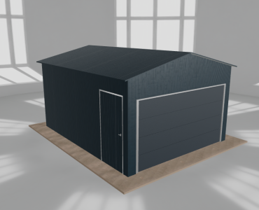 Skardinis garažas 4x5 m, vienos vietos, dvišlaitis stogas, Grafitas – Modelis 2