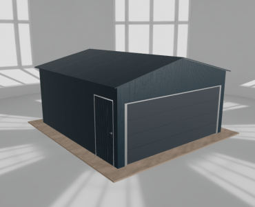 Skardinis garažas 5x5,5 m, vienos vietos, dvišlaitis stogas, Grafitas – Modelis 2