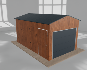 Skardinis garažas 3x5 m, vienos vietos, dvišlaitis stogas, Medžio imitacijos – Modelis 3