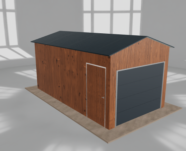 Skardinis garažas 3x5,5 m, vienos vietos, dvišlaitis stogas, Medžio imitacijos – Modelis 3