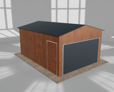 Skardinis garažas 4x5,5 m, vienos vietos, dvišlaitis stogas, Medžio imitacijos – Modelis 3