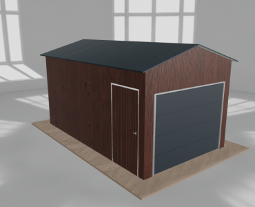 Skardinis garažas 3x5 m, vienos vietos, dvišlaitis stogas, Medžio imitacijos – Modelis 3