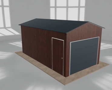 Skardinis garažas 3x5,5 m, vienos vietos, dvišlaitis stogas, Medžio imitacijos – Modelis 3