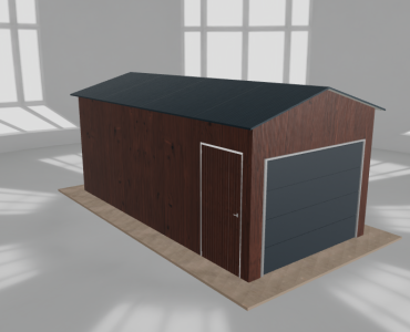 Skardinis garažas 3x6 m, vienos vietos, dvišlaitis stogas, Medžio imitacijos – Modelis 3