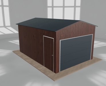 Skardinis garažas 3,5x5 m, vienos vietos, dvišlaitis stogas, Medžio imitacijos – Modelis 3