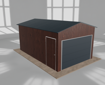 Skardinis garažas 3,5x5,5 m, vienos vietos, dvišlaitis stogas, Medžio imitacijos – Modelis 3