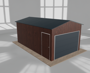 Skardinis garažas 3,5x6 m, vienos vietos, dvišlaitis stogas, Medžio imitacijos – Modelis 3