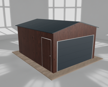 Skardinis garažas 4x5 m, vienos vietos, dvišlaitis stogas, Medžio imitacijos – Modelis 3