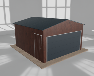 Skardinis garažas 4,5x5 m, vienos vietos, dvišlaitis stogas, Medžio imitacijos – Modelis 3
