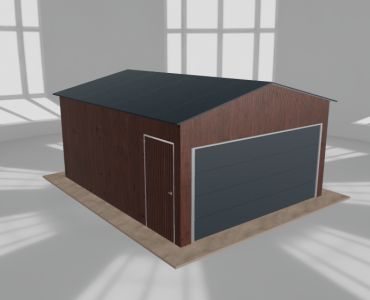 Skardinis garažas 4,5x5,5 m, vienos vietos, dvišlaitis stogas, Medžio imitacijos – Modelis 3