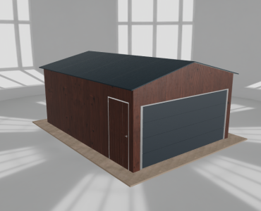 Skardinis garažas 4,5x6 m, vienos vietos, dvišlaitis stogas, Medžio imitacijos – Modelis 3