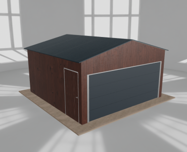 Skardinis garažas 5x5 m, vienos vietos, dvišlaitis stogas, Medžio imitacijos – Modelis 3