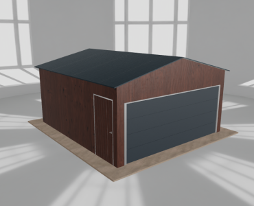 Skardinis garažas 5x5,5 m, vienos vietos, dvišlaitis stogas, Medžio imitacijos – Modelis 3