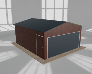 Skardinis garažas 5x6 m, vienos vietos, dvišlaitis stogas, Medžio imitacijos – Modelis 3