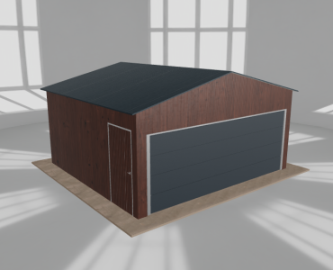 Skardinis garažas 5,5x5 m, vienos vietos, dvišlaitis stogas, Medžio imitacijos – Modelis 3