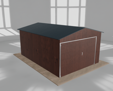 Skardinis garažas 3,5x5 m, vienos vietos, dvišlaitis stogas, Medžio imitacijos – Modelis 2