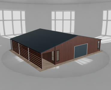 Skardinis garažas 10x10 m su ūkine patalpa ir stogine, Medžio imitacijos