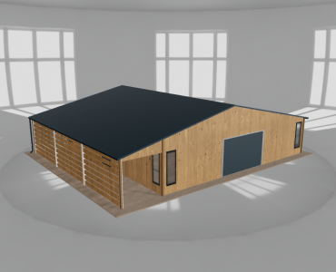 Skardinis garažas 10x9,5 m su ūkine patalpa ir stogine, Medžio imitacijos