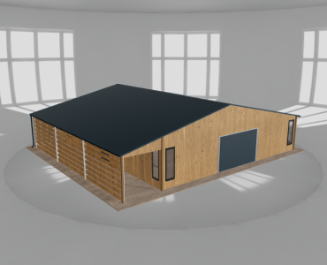 Skardinis garažas 10x10 m su ūkine patalpa ir stogine, Medžio imitacijos