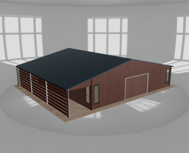 Skardinis garažas 10x9,5 m su ūkine patalpa ir stogine, Medžio imitacijos – Modelis 2