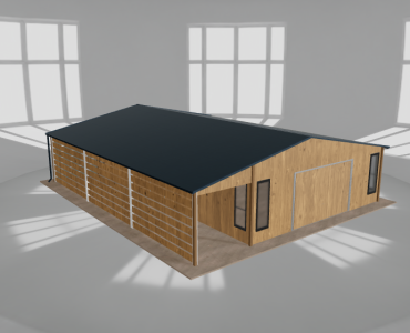 Skardinis garažas 6,5x10 m su ūkine patalpa ir stogine, Medžio imitacijos – Modelis 2