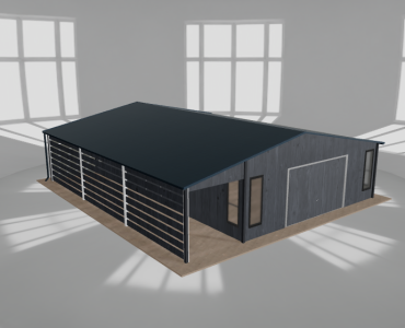 Skardinis garažas 6,5x9,5 m su ūkine patalpa ir stogine, Grafitas medžio imitacija – Modelis 2
