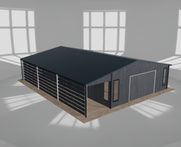 Skardinis garažas 6,5x10 m su ūkine patalpa ir stogine, Grafitas medžio imitacija – Modelis 2