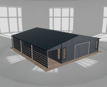 Skardinis garažas 7,5x10 m su ūkine patalpa ir stogine, Grafitas medžio imitacija – Modelis 2